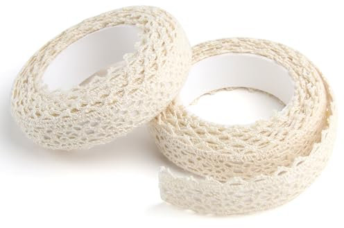 Ruban Dentelle Auto-adhésif Beige en Tissu, Ruban Adhésif Décoratif Dentelle – Idéal pour Scrapbooking, Décoration de Cadeaux, Artisanat – Largeur 1,5 cm, Garniture Élégante pour Cartes et Plus