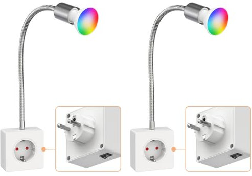 ledscom.de 2 Stück Steckdosenlampe LESCH Leselampe, chrom/weiß inkl. Smart Home GU10 LED Lampe 5,5W, 473lm