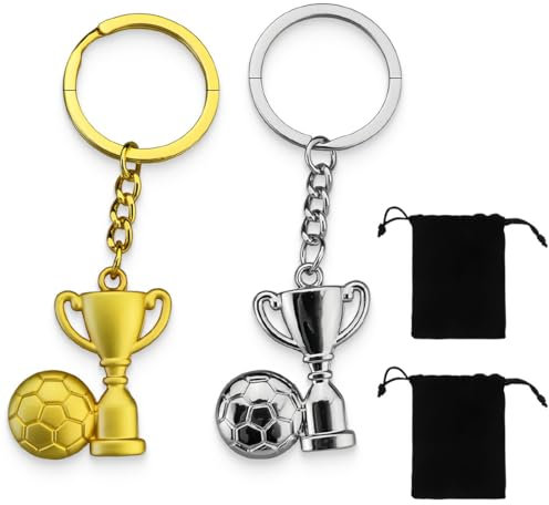 KSJEHW 2 Stück Fußball Schlüsselanhänger für Jungen Silber Schlüsselanhänger mit Fußballschuh und Ball Fußball Anhänger Sportfan Schlüsselanhänger Fußballfans Geschenk für Männer Frauen(Gold, Silber)