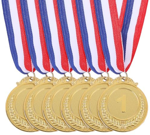 6 Stück Goldmedaillen Für Auszeichnungen, 1. Platz Metal Award Medaillen Stil Gewinner Medal Medal Metal Mit Hals Band Medaillen Für Erwachsene Sport, Party, Turniere, Preise, Wettbewerbe, 5cm