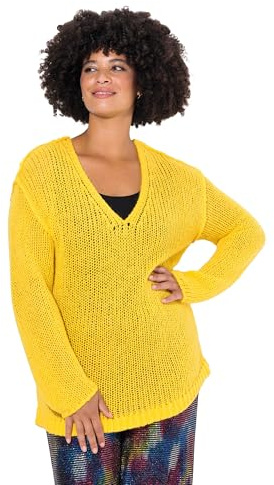 Angel of Style Damen große Größen Übergrößen Plus Size Pullover, Oversized, Ballonärmel, V-Ausschnitt. Sonnengelb 48 830216601-48