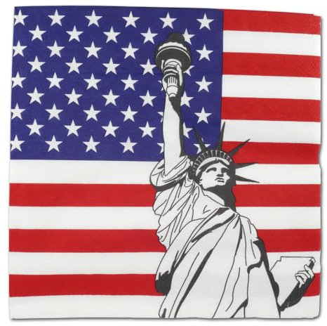 Papierservietten mit USA Flagge Motiv – 100 Stück, 33x33 cm, 1/4 Falz, 3-lagig für amerikanisches BBQ, Fanparty, Nationalfeiertag, Länderdeko oder Mottopartys (5 x 20 Servietten)