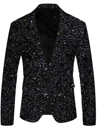 Herren Party Blazer mit Pailletten Druck, 70Er Jahre, Disco Retro, Blazer mit Muster, Pailletten Jacke Herren Party Blazer, Glitzer Druck Blazer, Sakko Herren Goldene Hochzeit, Silvester Outfit