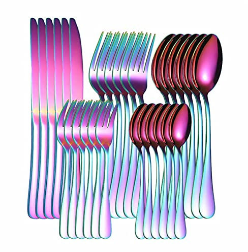 Juegos de cubiertos Vajilla de cocina Juego de cubiertos de acero inoxidable Juego de cubiertos de 30 piezas blanco y dorado Tenedor Cuchara Cuchillo Juego de vajilla dorada Acero inoxidable occi