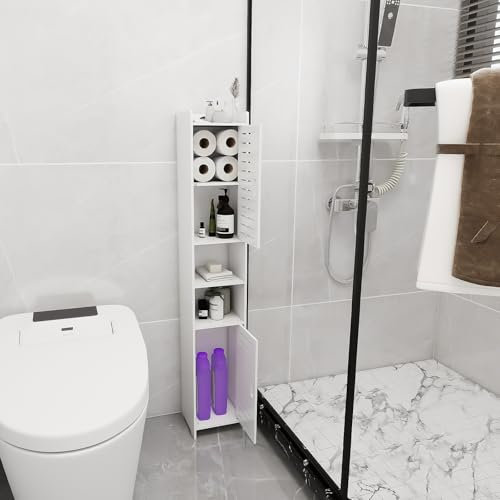 WODFARR Armoire sur Pied de Salle de Bain, Meuble de Rangement, Meuble Salle de Bain Rangement Polyvalent pour Salon, Cuisine, Salle à Manger, Blanc-26 * 22 * 118cm
