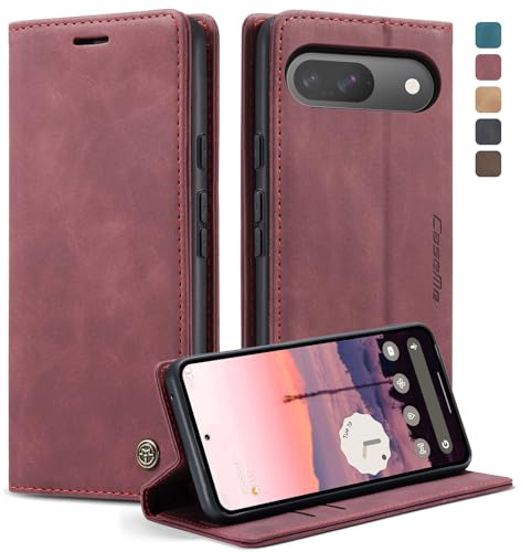 GerlWorld Hülle für Google Pixel 9/9 Pro, Leder Klapphülle Wallet, Weinrot | PU-Leder Wallet Case mit Kartenfächern, Standfunktion und stoßfester TPU-Schale – für Alltag, Arbeit und Reisen.