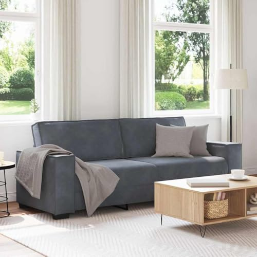 IKAYAA Sofa 3 Sitzer 220 cm, Couch 3 Sitzer, Polstersofa aus Stoff mit Breite Armlehnen für Wohnzimmer/Schlafzimmer/Spielzimmer, Dunkelgrau