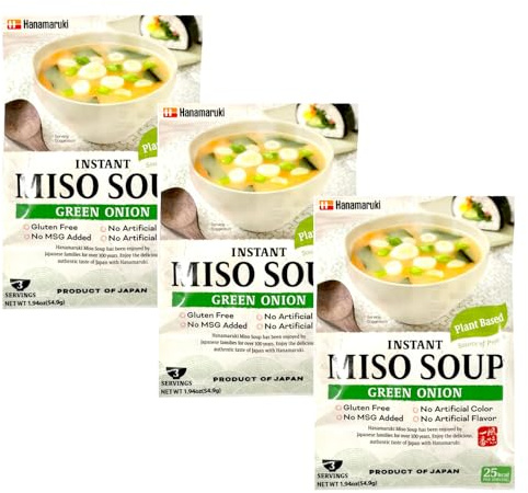 Hanamaruki Instant Miso Soup Vegan Gluten Free Green Onion 3 Servings 54.9g, Pack of 3