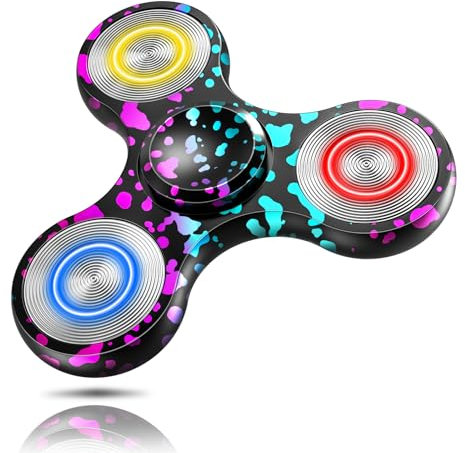 Coolden Hand Spinner Métal Fidget Toys Lumineux dans L'obscurité Jouets Durable High Speed Stainless Steel Bearing 2-5 Min Fidget Spinner Anti Stress ADHD Tri Spin pour Enfants Adultes Gris Coloré
