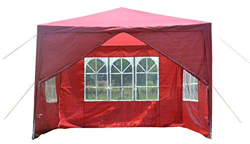 Panana 10''x10'' Gazebo with 4 Side Panels Waterproof PE Garden Marquee Canopy Party Wedding Tent Marquee 3X3m (Red)