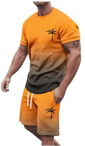 Completo Uomo Sportivo Estate, Completo Uomo Estivo 2 Pezzi Tuta Girocollo Maschile Maglia E Pantaloncino Con Tasche Laterali Set Completa Estate Fresca Vestibilità Comoda Per Allenamento Jogging