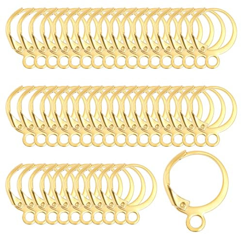 Earring Hoops for Jewellery Making, 80 Pcs Gold Round Leverback Earring Hooks Exquisite Earrings Supplies for Women Girls DIY Jewelry Making Findings