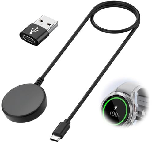 Cargador para Galaxy Watch 7/ FE/Ultra / 6/6 Classic/ 5/5 Pro/ 4/4 Classic/Active 2/3/ Galaxy Watch 42mm 46mm, Cable de Carga USB C para Samsung Reloj con Enchufe Adaptador USB, 100cm Negro