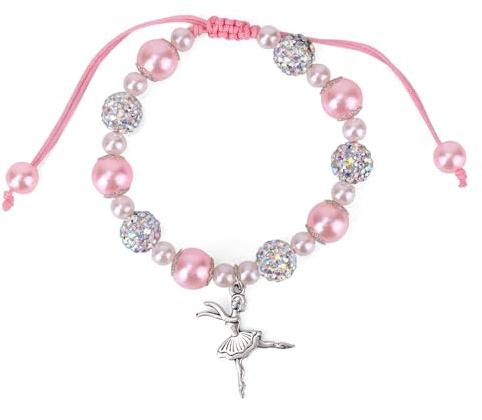 Mikovivi Tanzarmband für Frauen Mädchen, Rosa Weiß Funkeln Perle Ballerina-Charm Freundschaftsarmband Verstellbar Schmuck Tanzaufführungsgeschenke für Balletttänzer Liebhaberteams und Freunde