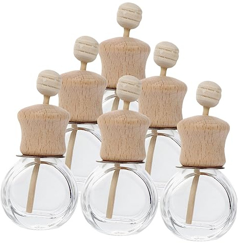SOPOTUTU Kompakter Aromadiffusor Wiederverwendbarer Duftzerstäuber 6 Stück-pack aus Glas und Holz mit 10ml Fassungsvermögen Einfach zu Tragen für Auto Klimaanlage