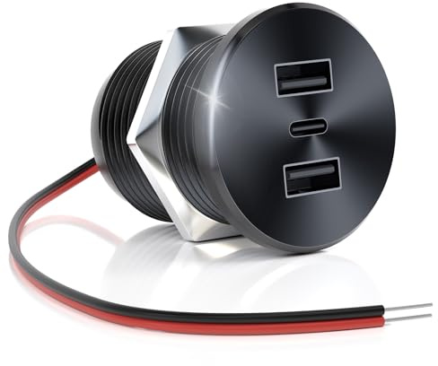 GIBBAB 72W RV USB Outlet All-Aluminum 12V/24V 3 Ports Recessed Wall Mount | 36W PD3.0 Type-C + 2*18W QC3.0 Fast Charging Socket, Car Charger Cigarette Lighter Replacement for Camper Trailer Boat Van