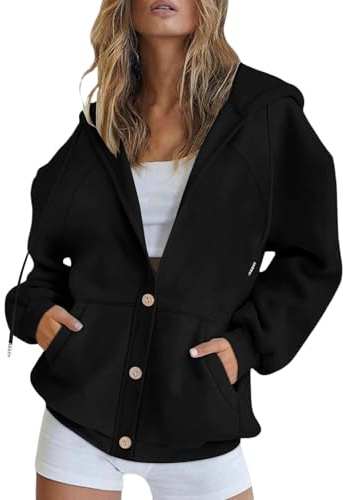 Akiooue Hoodie Damen, Warme Strickjacke Herbst Winter - Anti-Pilling, Atmungsaktiv und Nicht Stickig, Bequem Einfarbig Schwarze Jacke, XXL