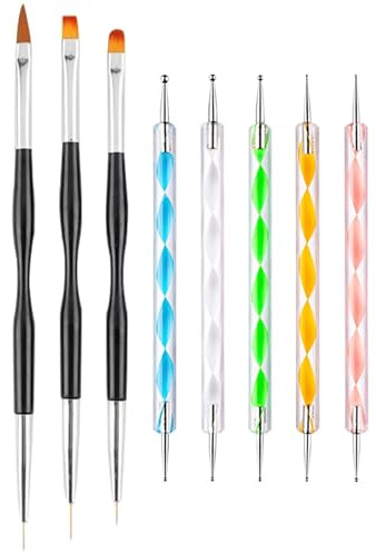 Nail Art Brushes Set, 3 PCS Nail Brush Painting Pens and 5 PCS Nail Dotting Tools, Double Ended Point Drill Drawing Painting Tools, Manicure Art Pen Painting Designer Kit for DIY & Beginner Use