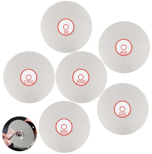 Tressify 80/400/600/800/1500/3000 Körnung Schleifscheiben, 6-teiliges Polierscheiben-Set, 15,2 cm flache Rundscheiben für Glas, Granit, Sandstein