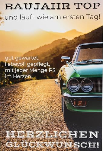 Mr Karte Grußkarte Baujahr Top mit Oldtimer Motiv für Geburtstag Mann oder Frau Karte Vintage Auto Design inklusive Umschlag hochwertige Glückwunschkarte 11,5 x 17