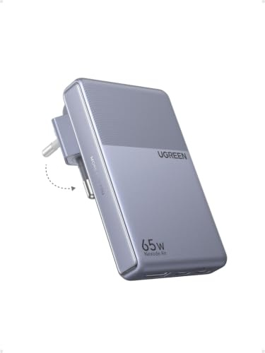 UGREEN USB C Ladegerät 65W Slim, 1,45cm Dünn, Klappbarer Stecker, 3-Port | Ultraflaches Netzteil, GaN Schnellladegerät für Reise & Büro, kompatibel mit MacBook Pro/Air/Neo, iPhone 17/16, iPad, Grau