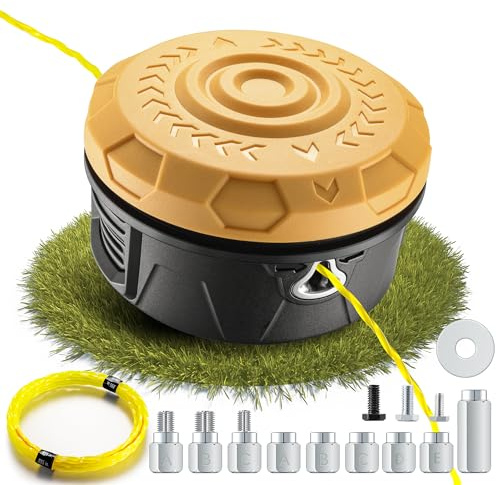 Tête de Fil pour débroussailleuse Filetage Gauche avec système Tap & Go，Tête d'alimentation Facile pour Echo, Stihl, Ryobi – Livrée avec 4,2 m de Fil de Coupe (0,095) et 6 adaptateurs