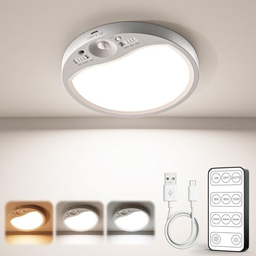 Tanbaby LED Deckenleuchte Aufladbar,Deckenlampe mit 8000mAh Batterie,Bewegungssensor und Fernbedienung,3000K/4000/6500K Dimmbar Magnetische Deckenleuchte ohne Bohren für Flur Bad Treppe Balkon Garage