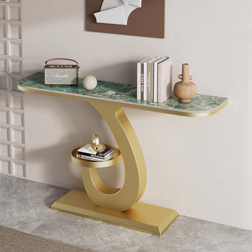 Nordivo Table Console Demi-Lune, Table d’Entrée Étroit pour Hall ou Porte d’Entrée, Table Canapé Métallique avec Base Dorée, Table d’Appoint Contemporaine et Luxueuse pour Entrée(Gold D,L120CM/47IN)