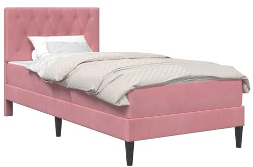 vidaXL Bettgestell mit Matratze mit Kopfteil Rosa 100 x 200 cm Samt, Stylische Schlafzimmermöbel, modernes Bett mit Matratze, weicher Rahmen, rechteckiges Design, einfacher Aufbau