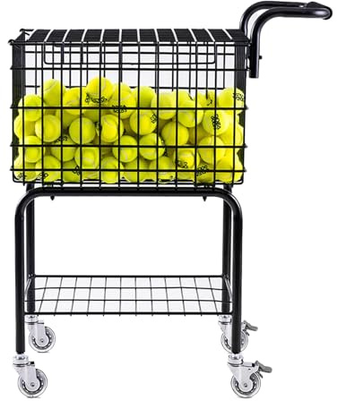 BJPQD Ballwagen Tennis Rollwagen Gitterwagen Tennisball-Hüpfer mit Rädern,Trainerbedarf,kein Biegen,freihändiges Ballabholwerkzeug für Training und Platz 350(Black)