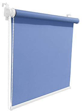 KS Handel 24 FENSTERROLLO 105 cm BREITE 175 cm LANG BLAU VERDUNKLUNG 50% SICHTSCHUTZROLLO INKL. SEILZUG Fenster Rollo KLEMMROLLO 105x175