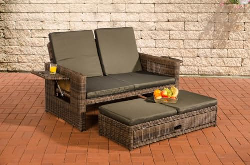 CLP Polyrattan 2er-Loungesofa Ancona 5mm I Rundrattan Garten-Sofa Mit Ausziehbarem Fußteil Und Verstellbarer Rückenlehne I, Farbe:braun-meliert, Polsterfarbe:Anthrazit
