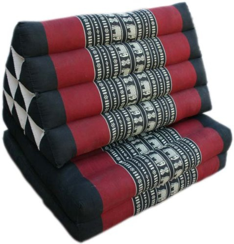 GURU SHOP Thaikissen, Dreieckskissen, Kapok, Tagesbett mit 2 Auflagen - Elefant Schwarz/rot, 30x50x120 cm, Asiatisches Sitzkissen, Liegematte, Thaimatte