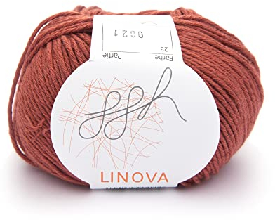 ggh Linova | Baumwolle mit Leinen Mischung | 50g Wolle zum Stricken oder Häkeln | Farbe 023 - Gebranntes Ocker