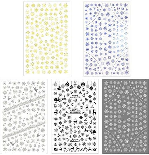 HOWAF 700+pcs Christmas 3D Nail Stickers, Self-Adhesive Snowflake Nail Decals Christmas Nail Art Designs Snowflake Nail Sticker for Xmas New Year Nail Art Decorations