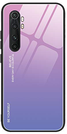 DEDUX Hülle für Xiaomi Mi Note 10 Lite Handyhülle, Hülle Farbverlauf Glas und TPU Schutzhülle Case Cover für Xiaomi Mi Note 10 Lite (Violett)