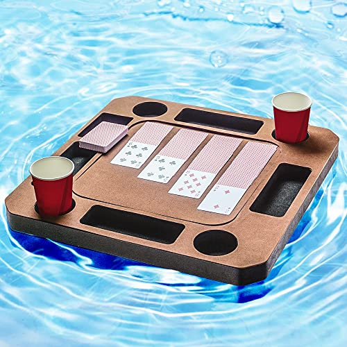 Plateau flottant pour jeux ou cartes pour piscine ou plage, fête, salon, porte-boissons en mousse durable avec cartes à jouer étanches (marron)