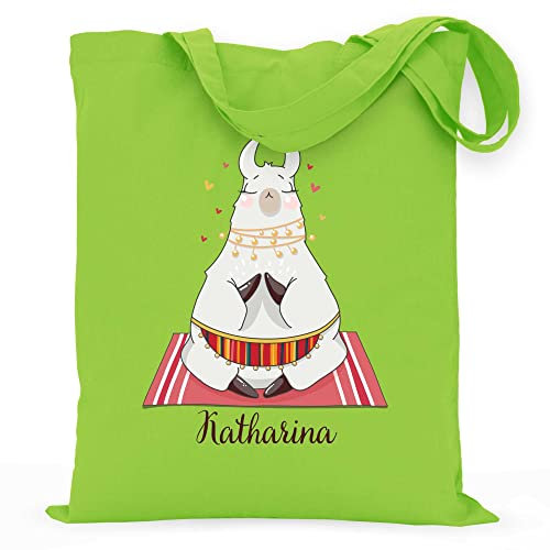 wowshirt Stoffbeutel Personalisierte Geschenk-Idee Lama Alpaka Eigener Name Meditation Relax, Farbe:Lime Green