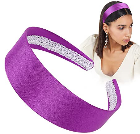 Ivyu Fascia viola da donna larga e spessa fascia viola Daphne Halloween cerchietti in raso per adulti ragazze anni '60 e '70 fascia per capelli duri