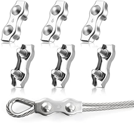 LYCXAMES M6 Duplex Klemme, 6 Stück Drahtseilklemme, Edelstahl 304 Kabelklemme, 6mm Drahtseil Stahlseil Wäscheleine Markise Fixiert
