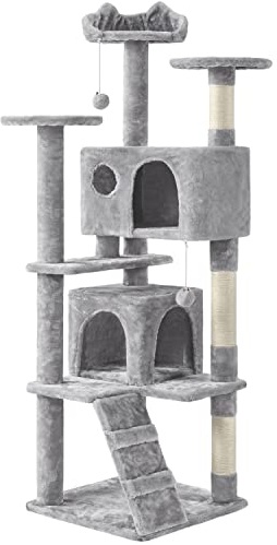 Yaheetech Kratzbaum Stabiler Katzenbaum Katzenkratzbaum Katzenmöbel, Kletterbaum für Katzen Höhe 158 cm, Hellgrau