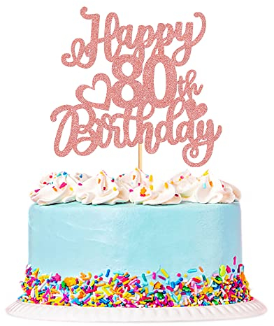 Blumomon 3 Pcs Rose Gold Happy 80th Birthday Cake Topper Glitter Happy 80 Cupcake Topper Cheers to 80th Fabulous Cake Decoration for 80th Birthday Party Decoration Supplies