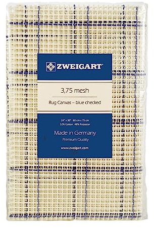 Zweigart – Teppich Knüpfteppich Leinwand für Spindhaken oder Knüpfhaken Smyrna, geeignet für Teppiche, Taschen und Wandteppiche, 15 Löcher/10 cm mit blauem Gitter (61 x 76 cm)