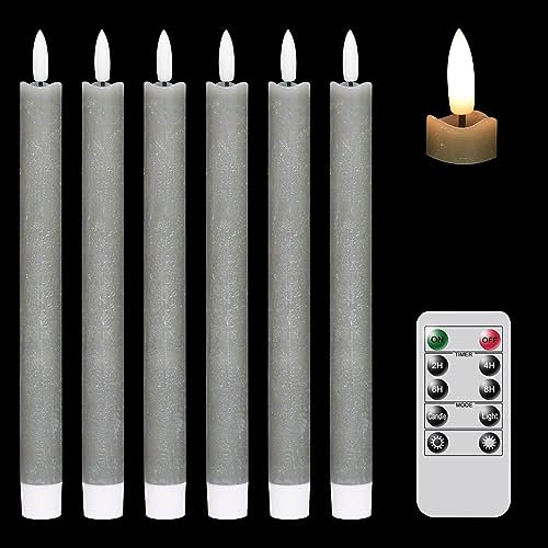 Eldnacele Graue LED-Kerzen, flackernd mit 10-Tasten-Fernbedienung, batteriebetrieben, flammenlose Kerzen, echtes Wachs, warmweißes Licht, 6 Stück, Weihnachtsdekoration, Heim- und Hochzeitsdekoration