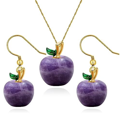 Schmuck-Set aus Naturstein, Halbedelstein, Obst-Apfelform, Schmuck, Geschenke, niedliche Apfelohrringe und Halskette für Damen, One size, Stein, Kein edelstein
