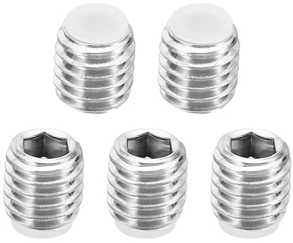 PATIKIL M8x8mm Nylon Tip Grub Screw, 5 Pack Metric Hex Socket Head Cup Point Anti Slip Set Screws Internal Hex Drive Hardware, 304 Stainless Steel