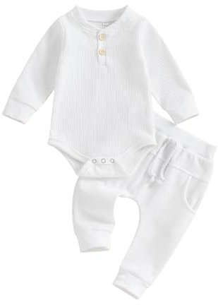 Vioyavo Tutine Neonato Pagliaccetto e Pantaloni Neonata Invernale Pagliaccetto Chiusura Calda e Pantaloni Lungi per Neonato (Bianco, 3-6 Months)
