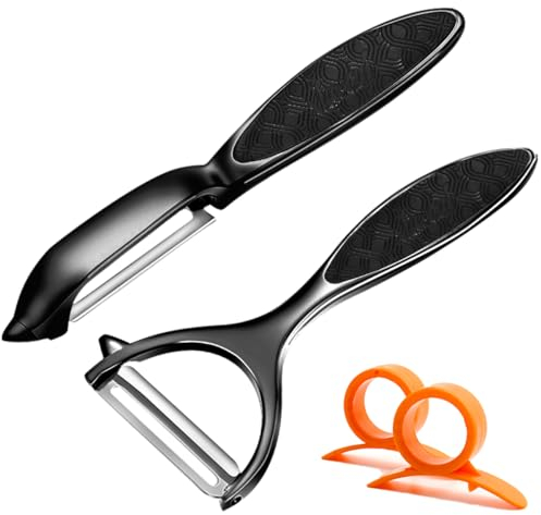 Pelador, pelador de verduras, cuchilla bilateral de acero inoxidable, óxido, seguridad del lavavajillas, 2 piezas de cocina, frutas, zanahorias, berenjena, pera, Mango antideslizante ergonómico