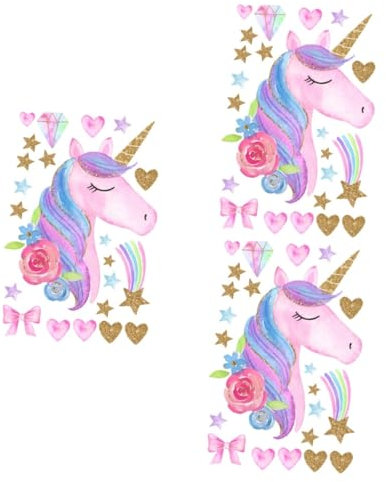 OSALADI 3pcs Unicorn Wallpaper Mural Sticker Decal for Boys and Girls Room Decor Removable Wall Art