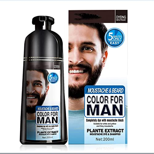 Men Beard Hair Color Instant Dye Black Mustache Beard Darkening Shampoo, Professional Men's Mustache & Beard Black Hair Color Dye Shampoo. (1pcs)